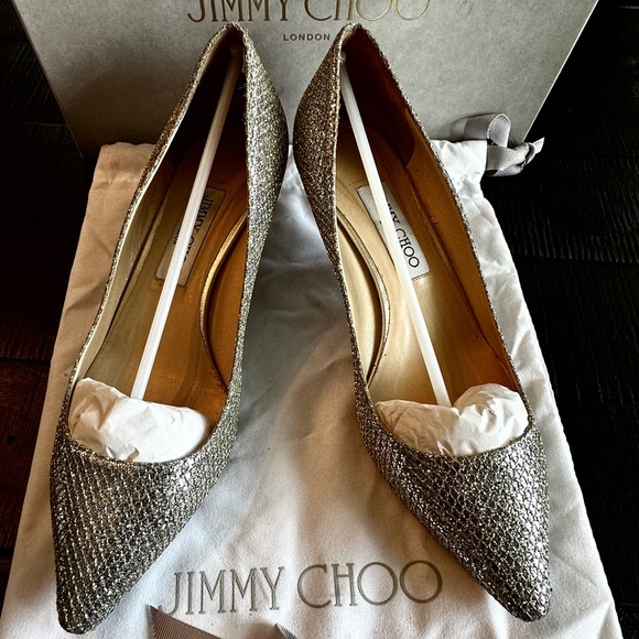Jimmy Choo Romy 40mm Glitter Fabric in Champagne size 39.5 - Picture 3 of 11